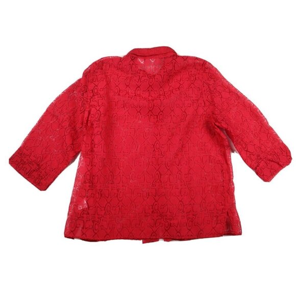ALFRED DUNNER - WOMEN'S RED SHEER BURN-OUT BUTTON-UP TOP - SIZE 18 - Picture 3 of 3